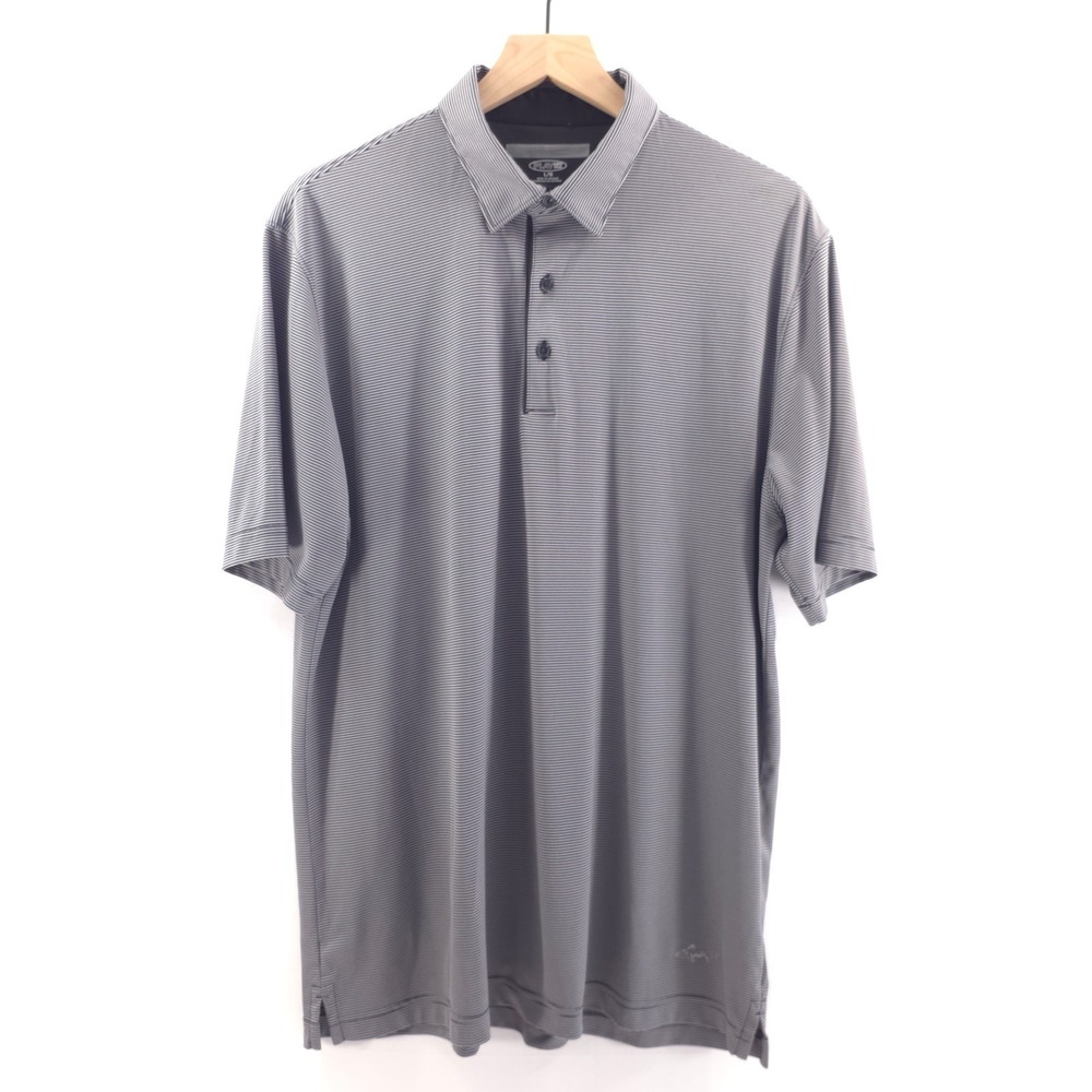 Greg Norman Men Polo Shirt Play Dry L Black White Micro Stripe Performance Golf